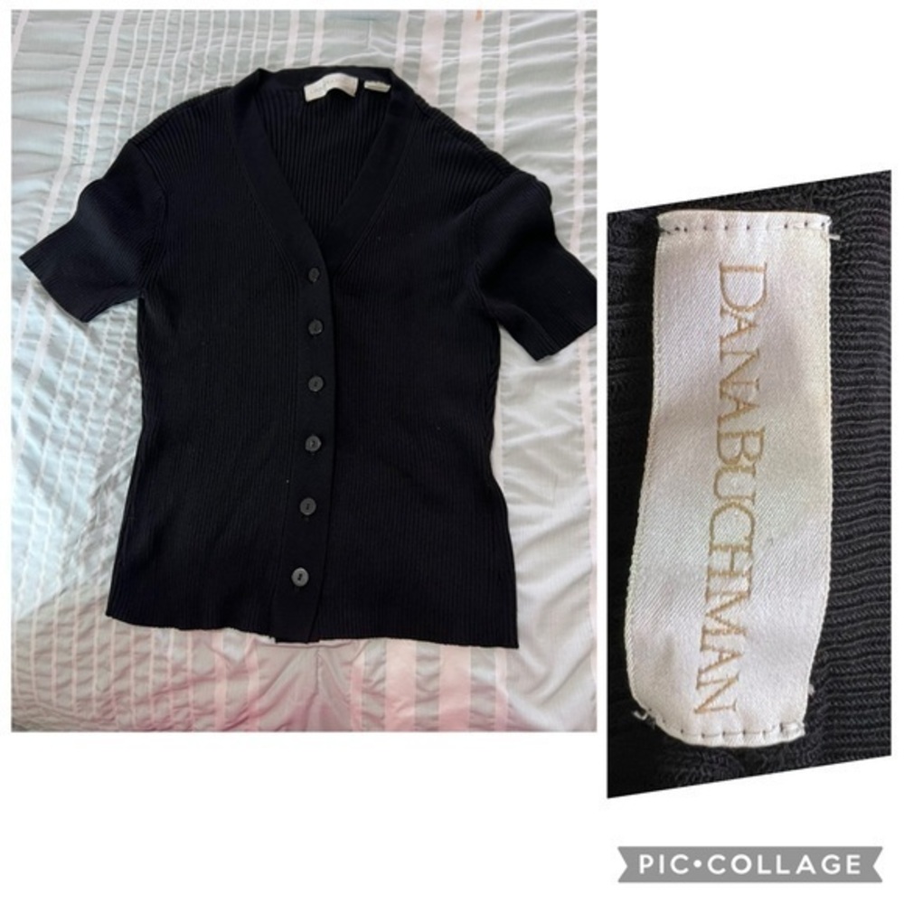 Dana Buchman Black Button-Up Cardigan top size M